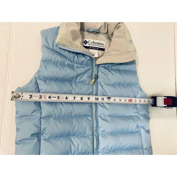 Columbia Down Puffer Vest Light Blue Women's Small Vintage Fleece Collar Y2K - Picture 5 of 9